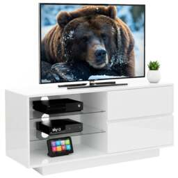Rackhams Gallus Gloss White TV Stand with 2 Drawers and 3-Shelves Modern Entertainment Unit for TVs up to 55 Inch