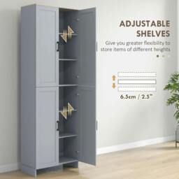 Rackhams Freestanding Kitchen Cupboard, 4-Door Storage Cabinet with Adjustable Shelves, Modern Kitchen Pantry for Dining Room, 170cm, Grey - thumbnail 5