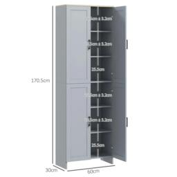 Rackhams Freestanding Kitchen Cupboard, 4-Door Storage Cabinet with Adjustable Shelves, Modern Kitchen Pantry for Dining Room, 170cm, Grey - thumbnail 3