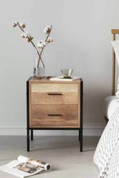 Rackhams Wooden Nightstand Sofa Side Table With 2 Drawers - Brown