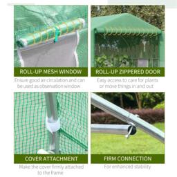 Rackhams Walk-in Polytunnel Garden Greenhouse, Outdoor Mesh Door Greenhouse with PE Cover and 6 Windows, 3.5 x 3 x 2m, Green - thumbnail 5