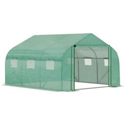 Rackhams Walk-in Polytunnel Garden Greenhouse, Outdoor Mesh Door Greenhouse with PE Cover and 6 Windows, 3.5 x 3 x 2m, Green - thumbnail 1