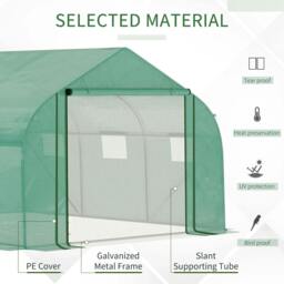 Rackhams Walk-in Polytunnel Garden Greenhouse, Outdoor Mesh Door Greenhouse with PE Cover and 6 Windows, 3.5 x 3 x 2m, Green - thumbnail 3