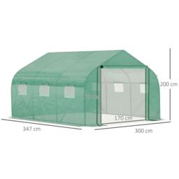 Rackhams Walk-in Polytunnel Garden Greenhouse, Outdoor Mesh Door Greenhouse with PE Cover and 6 Windows, 3.5 x 3 x 2m, Green - thumbnail 2