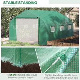 Rackhams Walk-in Polytunnel Garden Greenhouse, Outdoor Mesh Door Greenhouse with PE Cover and 6 Windows, 3.5 x 3 x 2m, Green - thumbnail 4