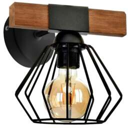 Rackhams Ulf Hand Made Pendant Lamp Matt Black Cage Natural Wood Rugged Industrial Chic - thumbnail 3