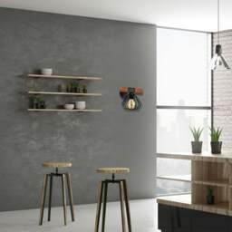 Rackhams Ulf Hand Made Pendant Lamp Matt Black Cage Natural Wood Rugged Industrial Chic - thumbnail 4