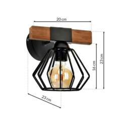 Rackhams Ulf Hand Made Pendant Lamp Matt Black Cage Natural Wood Rugged Industrial Chic - thumbnail 5