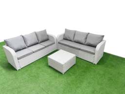Rackhams Outdoor Garden Furniture Sets 6 Seater Wicker Rattan Furniture Sofa Sets with Square Coffee Table high Back Lounge Sofa Light Grey