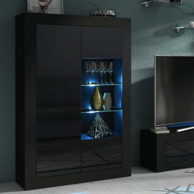 Rackhams Elegant 140cm Sideboard Cabinet Unit with Black High Gloss Doors and Free LED Display - 140 cm - Black Matt Body & Black Gloss Doors - 1 - image 1