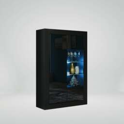 Rackhams Elegant 140cm Sideboard Cabinet Unit with Black High Gloss Doors and Free LED Display - 140 cm  - Black Matt Body & Black Gloss Doors - 1 - thumbnail 3