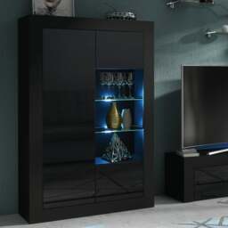 Rackhams Elegant 140cm Sideboard Cabinet Unit with Black High Gloss Doors and Free LED Display - 140 cm  - Black Matt Body & Black Gloss Doors - 1 - thumbnail 1