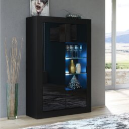 Rackhams Elegant 140cm Sideboard Cabinet Unit with Black High Gloss Doors and Free LED Display - 140 cm  - Black Matt Body & Black Gloss Doors - 1 - thumbnail 5