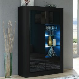 Rackhams Elegant 140cm Sideboard Cabinet Unit with Black High Gloss Doors and Free LED Display - 140 cm  - Black Matt Body & Black Gloss Doors - 1 - thumbnail 2