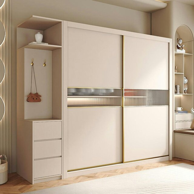 Rackhams Jansen Sliding Door Wardrobe - Cream - 160 x 60 x 200cm - image 1