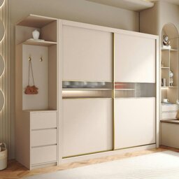 Rackhams Jansen Sliding Door Wardrobe - Cream - 160 x 60 x 200cm - thumbnail 1