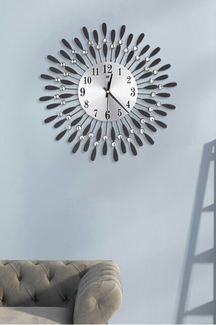 Rackhams 37.5cm Dia Drop-Shape Arabic Numeral Metal Silent Wall Clock with Crystal, Black - Black - image 1