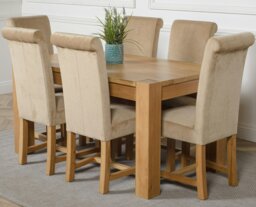 Rackhams Kuba Medium Oak Dining Table with Washington Fabric Chairs - 6 chairs - Beige