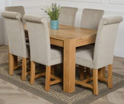 Rackhams Kuba Medium Oak Dining Table with Washington Fabric Chairs - 6 chairs - Beige - thumbnail 3