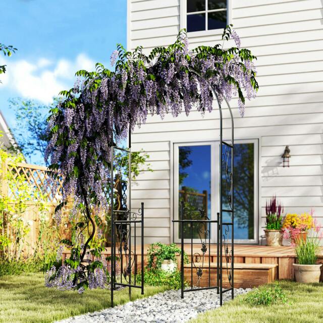 Rackhams 2.17m Steel Garden Arch with Double Gate, Garden Arbor Trellis, Black - Steel - 107 x 45 x 217 cm - Black - image 1