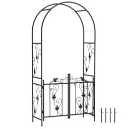 Rackhams 2.17m Steel Garden Arch with Double Gate, Garden Arbor Trellis, Black - Steel - 107 x 45 x 217 cm - Black - thumbnail 2
