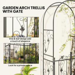 Rackhams 2.17m Steel Garden Arch with Double Gate, Garden Arbor Trellis, Black - Steel - 107 x 45 x 217 cm - Black - thumbnail 4
