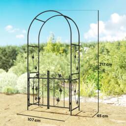 Rackhams 2.17m Steel Garden Arch with Double Gate, Garden Arbor Trellis, Black - Steel - 107 x 45 x 217 cm - Black - thumbnail 3