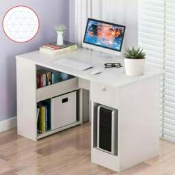 Rackhams Computer Desk H Shaped PC Laptop Gaming Table W/ Book Shelves Bookcase UK - White - thumbnail 2