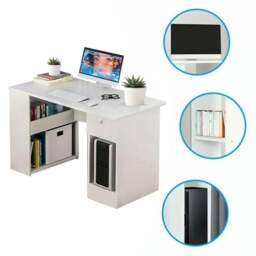 Rackhams Computer Desk H Shaped PC Laptop Gaming Table W/ Book Shelves Bookcase UK - White - thumbnail 5