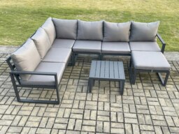 Rackhams 7 Seater Aluminium Garden Furniture Set Outdoor Lounge Corner Sofa Square Coffee Table Sets with Big Footstool Dark Grey - thumbnail 2