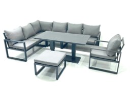 Rackhams Aluminum Outdoor Garden Furniture Set Corner Sofa Big Footstool Chair Adjustable Rising Lifting Dining Table Sets Dark Grey - thumbnail 2