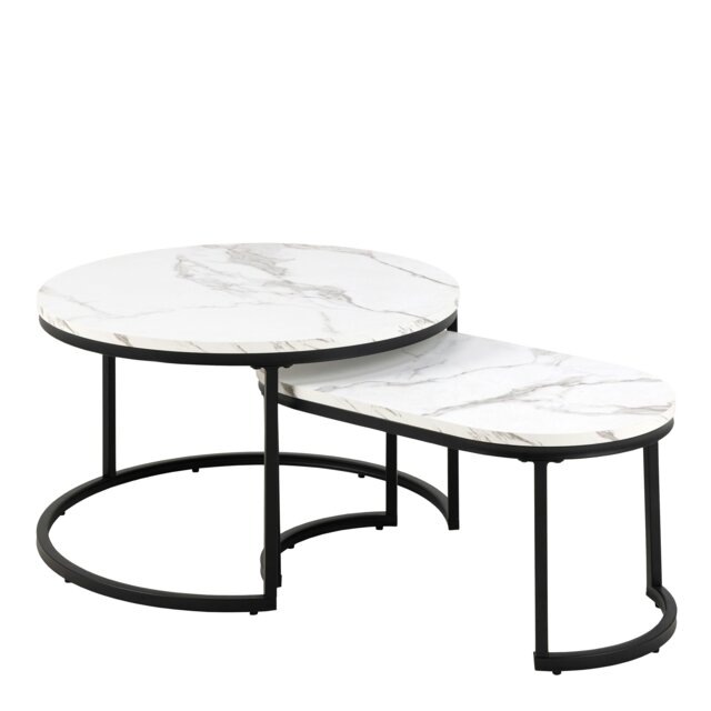 Rackhams Spiro Coffee Table Set with White Marble Melamine Top & Black Legs - 1 - White - White - image 1