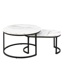 Rackhams Spiro Coffee Table Set with White Marble Melamine Top & Black Legs - 1 - White - White - thumbnail 2