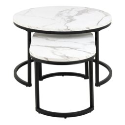Rackhams Spiro Coffee Table Set with White Marble Melamine Top & Black Legs - 1 - White - White - thumbnail 3