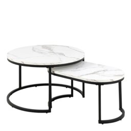 Rackhams Spiro Coffee Table Set with White Marble Melamine Top & Black Legs - 1 - White - White - thumbnail 1
