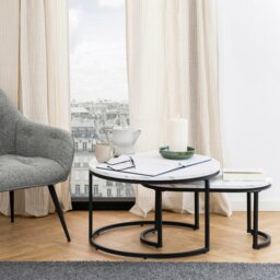Rackhams Spiro Coffee Table Set with White Marble Melamine Top & Black Legs - 1 - White - White - thumbnail 4