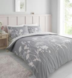 Rackhams Meadowsweet Floral Grey/Pink Duvet Cover Set - Single - thumbnail 1