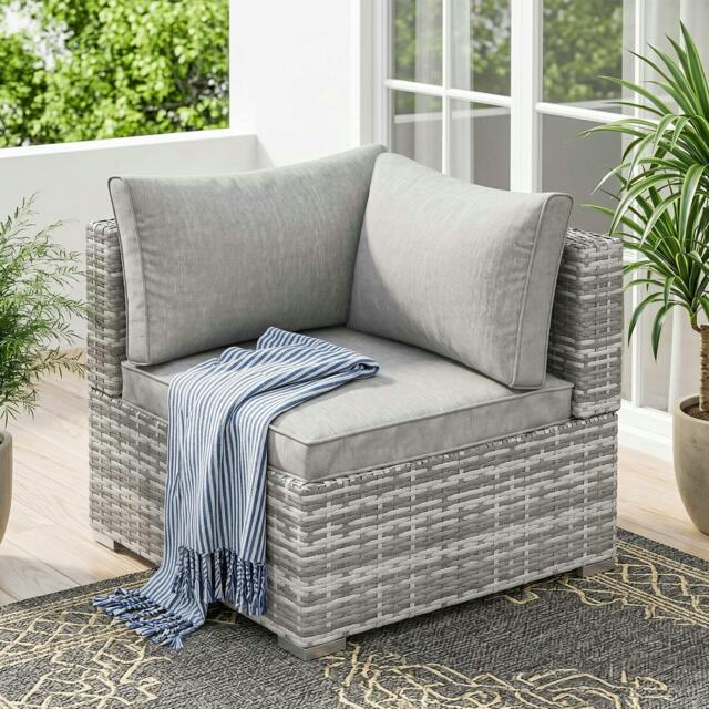 Rackhams Rattan Corner Sofa Garden Rattan Furniture Single Sofa Chair - Light Grey - image 1