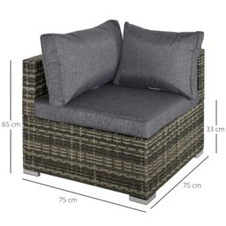 Rackhams Rattan Corner Sofa Garden Rattan Furniture Single Sofa Chair - Light Grey - thumbnail 6