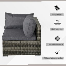 Rackhams Rattan Corner Sofa Garden Rattan Furniture Single Sofa Chair - Light Grey - thumbnail 4