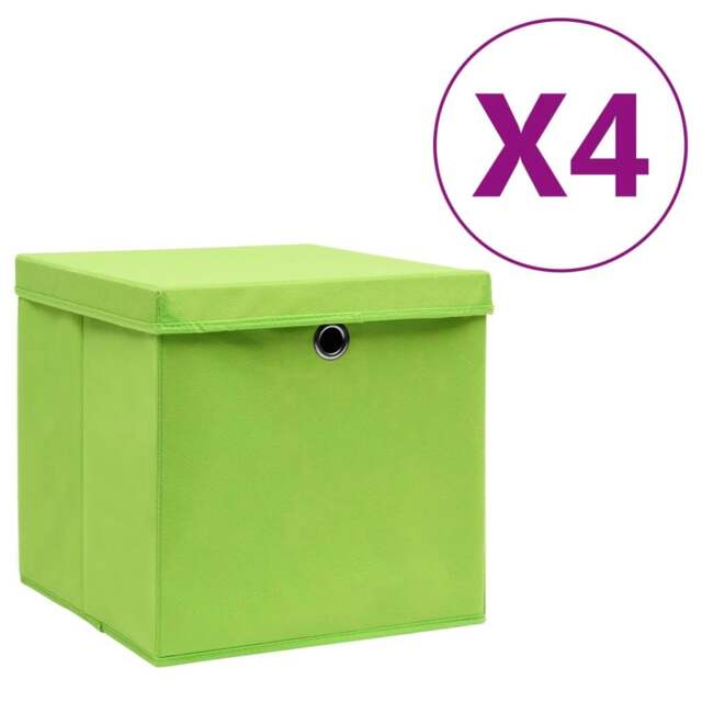 Rackhams Storage Boxes with Covers 4 pcs 28x28x28 cm Green