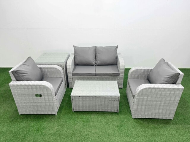 Rackhams Light Grey PE Wicker Rattan Garden Furniture Set Sofa Set Reclining Adjustable Chair Rectangular Coffee Table 4 Seater With Side Table - image 1