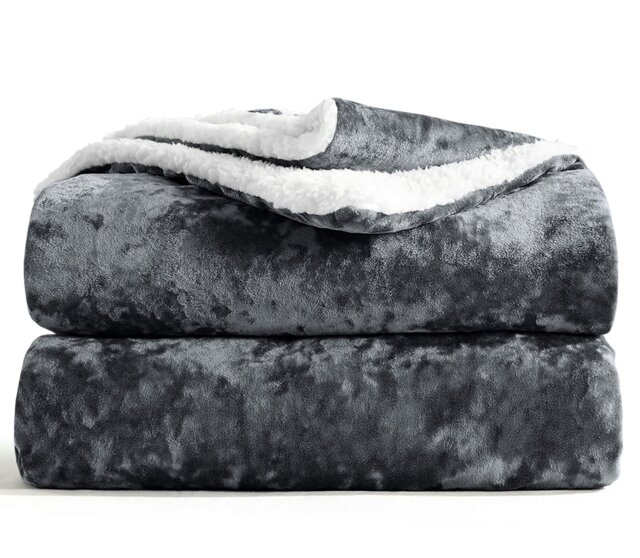 Rackhams Crushed Velvet Sherpa Reverse Throw - Charcoal - image 1