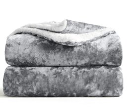 Rackhams Crushed Velvet Sherpa Reverse Throw - Charcoal - thumbnail 2