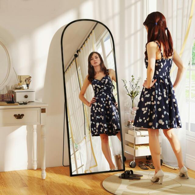 Rackhams Full-Length Mirror with Aluminium Frame, Wall-Mounted or Freestanding - Black - 165x60cm - Modern - image 1