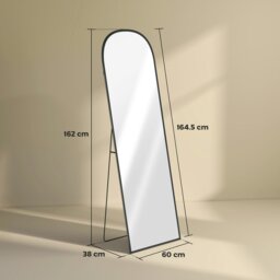 Rackhams Full-Length Mirror with Aluminium Frame, Wall-Mounted or Freestanding - Black - 165x60cm - Modern - thumbnail 6