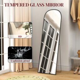 Rackhams Full-Length Mirror with Aluminium Frame, Wall-Mounted or Freestanding - Black - 165x60cm - Modern - thumbnail 5