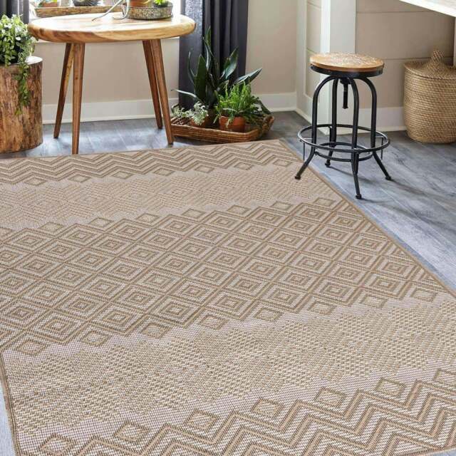 Rackhams Diamond Beige Jute Looking Washable Rug - 120X170 cm - image 1