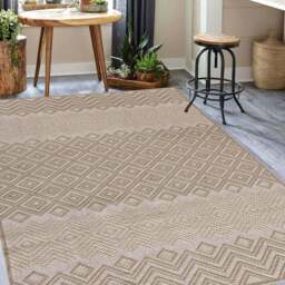 Rackhams Diamond Beige Jute Looking Washable Rug - 120X170 cm - thumbnail 1