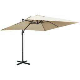 Rackhams 2.7 x 2.7m Square Overhanging Cantilever Umbrella Parasol with Cross Base, Crank Handle, Tilt, 360° Rotation & Aluminium Frame - Cream White - Cream - 268L x 268W x 250H cm